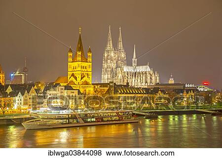 Stock Photo - "Great St. Martin Church and Cologne Cathedral, Cologne, Rhineland, North Rhine-Westphalia, Germany, Europe". Fotosearch