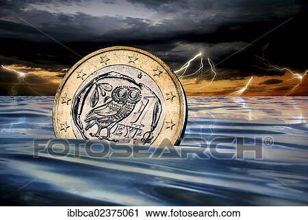 Greek 1 euro coin sinking in the sea during a thunderstorm View Large Photo Image Stock Image - Greek 1 euro coin sinking in the sea during a thunderstorm. Fotosearch