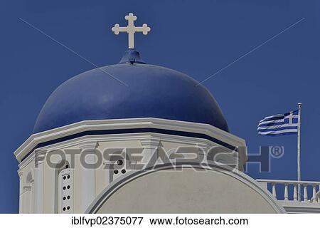 "Greek flag flying next to a bright blue church dome, Karterados, Santorini, Cyclades, Greek island, Greece, Europe" View Large Photo Image Stock Photo - "Greek flag flying next to a bright blue church dome, Karterados, Santorini, Cyclades, Greek island, Greece, Europe". Fotosearch