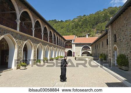"Greek Orthodox Church of Cyprus, black-clad monk in the courtyard of the monastery, Kykkos-Kloster, Troodos-Gebirge, Republik Zypern, Cyprus, Europe" View Large Photo Image Picture - "Greek Orthodox Church of Cyprus, black-clad monk in the courtyard of the monastery, Kykkos-Kloster, Troodos-Gebirge, Republik Zypern, Cyprus, Europe". Fotosearch
