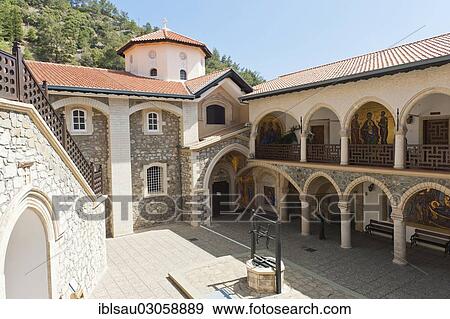 "Greek Orthodox Church of Cyprus, cloister with arcades and a well, Kykkos-Kloster, Troodos-Gebirge, Republik Zypern, Cyprus, Europe" View Large Photo Image Stock Photo - "Greek Orthodox Church of Cyprus, cloister with arcades and a well, Kykkos-Kloster, Troodos-Gebirge, Republik Zypern, Cyprus, Europe". Fotosearch