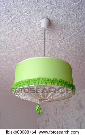 Green fabric ceiling lamp View Large Photo Image Picture - Green fabric ceiling lamp. Fotosearch