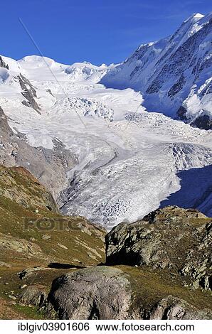 Stock Photograph - "Grenzgletscher glacier, Lyskamm Mountain, 4478 m, Gornergrat Ridge, Zermatt, Canton of Valais, Switzerland, Europe". Fotosearch