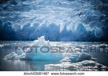 Stock Photo - "Grey Glacier, ice floes, glacial lake, Torres del Paine National Park, Chile, South America". Fotosearch