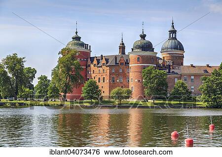 Stock Photograph - "Gripsholm Castle reflected in Lake Malaren, Mariefred, Strangnas, Sodermanland lan, near Stockhom, Sweden, Europe". Fotosearch