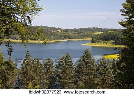 Stock Image - "Grosse Dhuenntalsperre dam, a drinking water reservoir, Odenthal, Bergisches Land region, North Rhine-Westphalia, Germany, Europe, PublicGround, Europe". Fotosearch