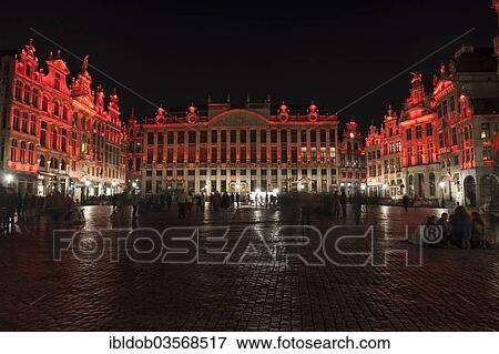 Stock Photo - "Grote Markt, Grand Place market square, illuminated at night, Brussels, Brussels Region, Belgium, Europe". Fotosearch