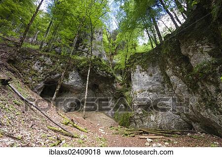 Stock Photo - "Grotto in the Danube Valley below Burg Wildenstein Castle, Sigmaringen district, Baden-Wuerttemberg, Germany, Europe". Fotosearch