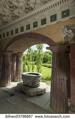 Stock Photo - "Ground floor with fountain, Roman House, Park an der Ilm, Weimar, Thuringia, Germany, Europe". Fotosearch