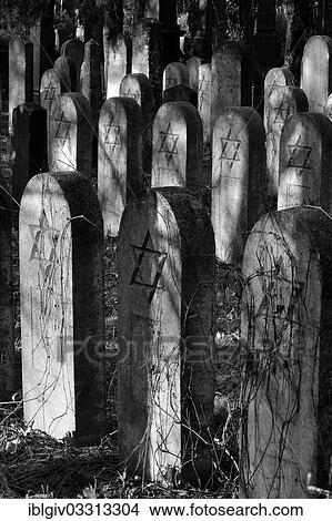 Picture - "Group of old grave stones with Stars of David, Old Jewish cemetery, Zentralfriedhof central cemetary, Simmering, Vienna, Vienna State, Austria, Europe". Fotosearch