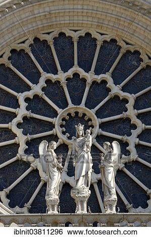 "Group of sculptures and rosette of the church window, Cathedrale Notre Dame, Paris, Ile-de-France, France, Europe" View Large Photo Image Stock Photograph - "Group of sculptures and rosette of the church window, Cathedrale Notre Dame, Paris, Ile-de-France, France, Europe". Fotosearch