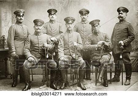 Stock Image - "Group picture, Prussian infantry petty officers wearing full dress uniforms, at the outbreak of World War I, around 1914, Weissenburg, Wissembourg, Weissenburg, Wissembourg, Departement Bas-Rhin, Alsace, France, Europe". Fotosearch