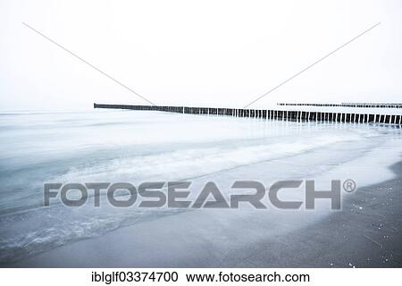 Stock Image - "Groynes on the Baltic Sea coast, Zingst, Fischland-Darss-Zingst, Mecklenburg-Western Pomerania, Germany, Europe". Fotosearch