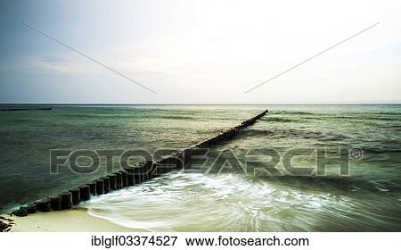 Stock Photo - "Groynes on the Baltic Sea coast, Wustrow, Mecklenburg-Western Pomerania, Germany, Europe". Fotosearch