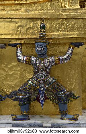 "Guardian figure on a golden chedi, Wat Phra Kaeo Temple, Grand Palace, Bangkok, Thailand, Asia" View Large Photo Image Stock Image - "Guardian figure on a golden chedi, Wat Phra Kaeo Temple, Grand Palace, Bangkok, Thailand, Asia". Fotosearch