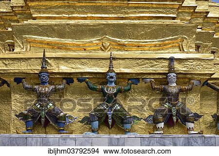 "Guardian figures on a golden chedi, Wat Phra Kaeo Temple, Grand Palace, Bangkok, Thailand, Asia" View Large Photo Image Picture - "Guardian figures on a golden chedi, Wat Phra Kaeo Temple, Grand Palace, Bangkok, Thailand, Asia". Fotosearch