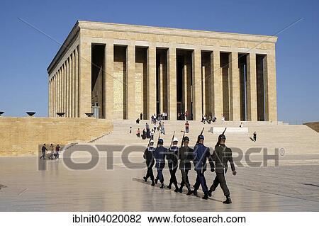 Stock Image - "Guards at the mausoleum of Mustafa Kemal Ataturk, Ankara, Ankara Province, Turkey, Asia". Fotosearch