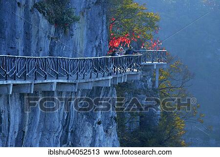Stock Image - "Guigu Cliff Path along the rock face, Tianmen National Park, Hunan Province, China, Asia". Fotosearch