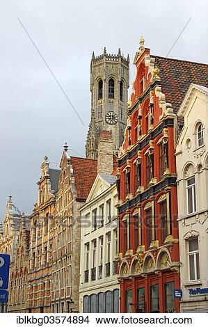 "Guild houses with Dutch gables, bell tower at back, Bruges, West Flanders, Flemish Region, Belgium, Europe" View Large Photo Image Picture - "Guild houses with Dutch gables, bell tower at back, Bruges, West Flanders, Flemish Region, Belgium, Europe". Fotosearch