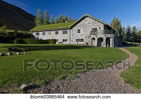 Picture - "Gunnarsstofnun or Institute of Gunnar Gunnarsson, former residence of the Icelandic poet Gunnar Gunnarsson, now a museum, Skriouklaustur, Fljotsdalur, near Egilsstaoir, Iceland, Europe". Fotosearch