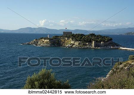 Stock Photography - "Guvercinada or Pigeon Island, Kusadasi, Aydin Province, Turkey, Asia". Fotosearch