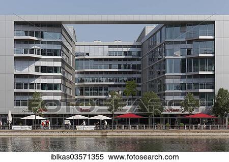 Stock Photography - "H2 Office, modern office building, Innenhafen, Duisburg, Ruhr district, North Rhine-Westphalia, Germany, Europe". Fotosearch