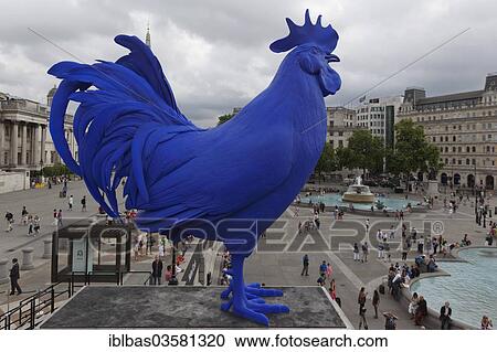 "Hahn, Cock"""", large sculpture of a cockerel, 4. 7m, by German artist Katharina Fritsch in Trafalgar Square, London, England, United Kingdom, Europe" View Large Photo Image Stock Image - "Hahn, Cock"""", large sculpture of a cockerel, 4. 7m, by German artist Katharina Fritsch in Trafalgar Square, London, England, United Kingdom, Europe". Fotosearch