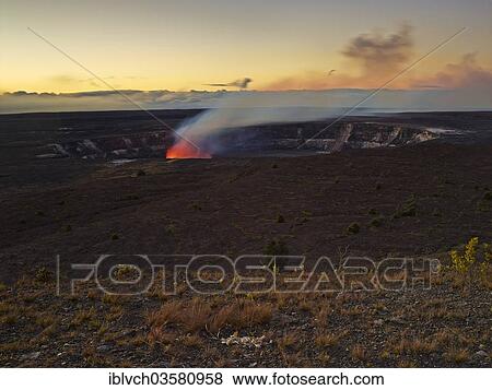 Stock Photo - "Halema'uma'u or Halemaumau crater, Kilauea crater, volcanic eruption, lava, red hot lava flow, HawaiÊ»i-Volcanoes-Nationalpark, USA, Hawaii, United States, North America". Fotosearch