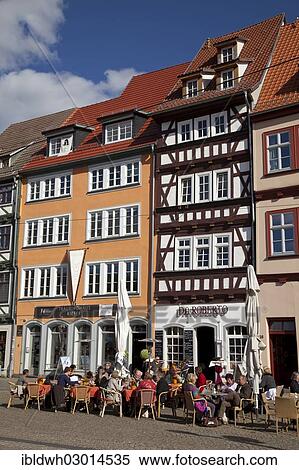 "Half-timbered buildings and restaurant in the historic town centre at Domplatz square, Thuringer Becken, Erfurt, Thuringia, Germany, Europe" View Large Photo Image Stock Photography - "Half-timbered buildings and restaurant in the historic town centre at Domplatz square, Thuringer Becken, Erfurt, Thuringia, Germany, Europe". Fotosearch