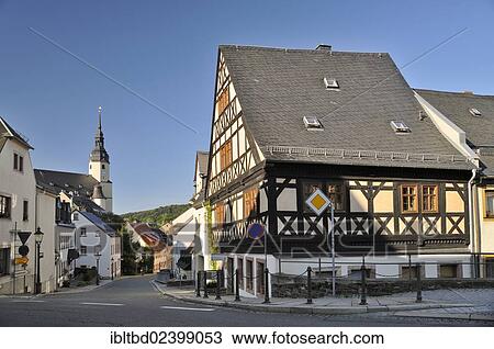 "Half-timbered house and the Church of St. Martin, Zschopau, Erzgebirge, Saxony, Germany, Europe" View Large Photo Image Stock Image - "Half-timbered house and the Church of St. Martin, Zschopau, Erzgebirge, Saxony, Germany, Europe". Fotosearch