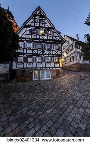 Picture - "Half-timbered house on the market square of Herrenberg, Baden-Wuerttemberg, Germany, Europe, PublicGround, Europe". Fotosearch