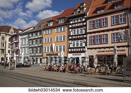 Picture - "Half-timbered houses and buildings at the Cathedral Square in the historic center of Erfurt, Thuringer Becken, Erfurt, Thuringia, Germany, Europe". Fotosearch