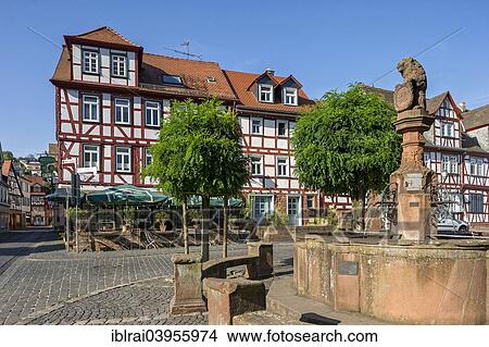 "Half-timbered houses and market fountain, market square, old town, Budingen, Hesse, Germany, Europe" View Large Photo Image Picture - "Half-timbered houses and market fountain, market square, old town, Budingen, Hesse, Germany, Europe". Fotosearch