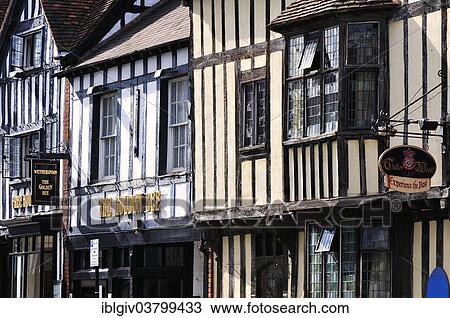"Half-timbered houses in the town centre, Stratford-upon-Avon, Warwickshire, England, United Kingdom, Europe" View Large Photo Image Stock Image - "Half-timbered houses in the town centre, Stratford-upon-Avon, Warwickshire, England, United Kingdom, Europe". Fotosearch