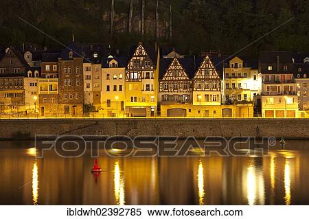 "Half-timbered houses on the banks of the Moselle river at night, Cochem, Moselle river, Rhineland-Palatinate, Germany, Europe, PublicGround, Europe" View Large Photo Image Stock Photography - "Half-timbered houses on the banks of the Moselle river at night, Cochem, Moselle river, Rhineland-Palatinate, Germany, Europe, PublicGround, Europe". Fotosearch