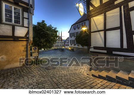Stock Photo - "Half-timbered houses on the market square of Herrenberg, Baden-Wuerttemberg, Germany, Europe, PublicGround, Europe". Fotosearch