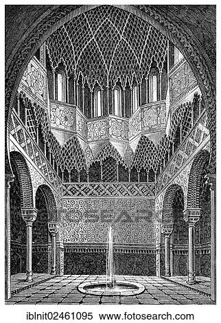 Stock Photography - "Hall of Abencerragas in the Alhambra in Granada, 13th to 14th century, illustration, Meyers Konversations-Lexikon encyclopedia, 1897". Fotosearch