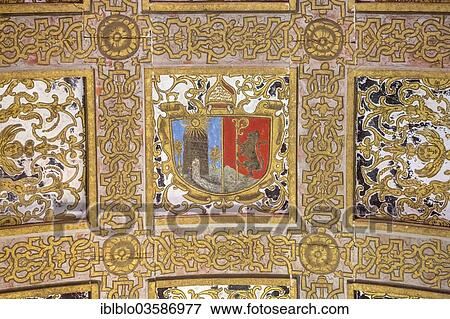 "Hall with a coffered ceiling and a historical shield of Portugal, Convento de Cristo, Castle of the Knights Templar, UNESCO World Cultural Heritage Site, Tomar, Santarem District, Portugal, Europe" View Large Photo Image Stock Photo - "Hall with a coffered ceiling and a historical shield of Portugal, Convento de Cristo, Castle of the Knights Templar, UNESCO World Cultural Heritage Site, Tomar, Santarem District, Portugal, Europe". Fotosearch