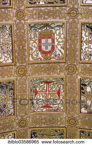 "Hall with a coffered ceiling and historical shields of Portugal, Convento de Cristo, Castle of the Knights Templar, UNESCO World Cultural Heritage Site, Tomar, Santarem District, Portugal, Europe" View Large Photo Image Stock Photography - "Hall with a coffered ceiling and historical shields of Portugal, Convento de Cristo, Castle of the Knights Templar, UNESCO World Cultural Heritage Site, Tomar, Santarem District, Portugal, Europe". Fotosearch