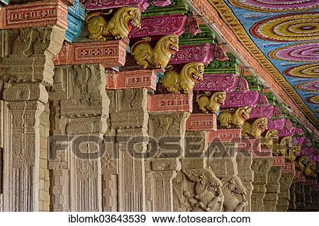 "Hall with brightly painted pillars, mythical creatures, Meenakshi Amman Temple or Sri Meenakshi Sundareswarar Temple, Madurai, Tamil Nadu, India, Asia" View Large Photo Image Stock Photo - "Hall with brightly painted pillars, mythical creatures, Meenakshi Amman Temple or Sri Meenakshi Sundareswarar Temple, Madurai, Tamil Nadu, India, Asia". Fotosearch