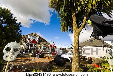 "Halloween decorations in the front yard of a house in Milford Haven, Pembrokeshire, Wales, United Kingdom, Europe" View Large Photo Image Stock Image - "Halloween decorations in the front yard of a house in Milford Haven, Pembrokeshire, Wales, United Kingdom, Europe". Fotosearch