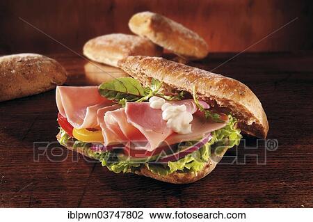 Ham and salad sandwich in ciabatta bread View Large Photo Image Stock Image - Ham and salad sandwich in ciabatta bread. Fotosearch