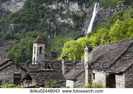 "Hamlet of Foroglio with a waterfall in the Bavona Valley, Valle Maggia, Ticino, Switzerland, Europe" View Large Photo Image Stock Image - "Hamlet of Foroglio with a waterfall in the Bavona Valley, Valle Maggia, Ticino, Switzerland, Europe". Fotosearch