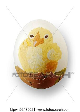 Stock Image - Hand-painted Easter egg with traditional chicks design. Fotosearch