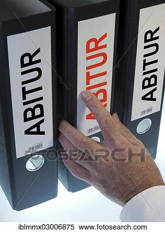 Stock Photography - "Hand reaching for a file folder labeled """"Abitur"""", German for """"A level""""". Fotosearch