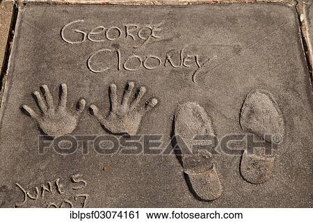 "Handprints and footprints of George Clooney on Hollywood Boulevard, Hollywood, Los Angeles, California, United States, North America" View Large Photo Image Stock Image - "Handprints and footprints of George Clooney on Hollywood Boulevard, Hollywood, Los Angeles, California, United States, North America". Fotosearch