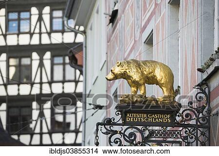 Picture - "Hanging sign, Hotel Zum Baren, the oldest inn in Germany, Freiburg im Breisgau, Black Forest, Baden-Wuerttemberg, Germany, Europe". Fotosearch