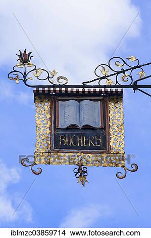 "Hanging sign of a library, Wangen, Allgau, Bavaria, Germany, Europe" View Large Photo Image Picture - "Hanging sign of a library, Wangen, Allgau, Bavaria, Germany, Europe". Fotosearch