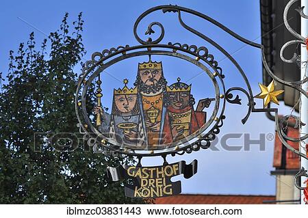 "Hanging sign of """"Gasthof Drei Konig"""" inn, Immenstadt, Oberallgau, Allgau, Bavaria, Germany, Europe" View Large Photo Image Stock Image - "Hanging sign of """"Gasthof Drei Konig"""" inn, Immenstadt, Oberallgau, Allgau, Bavaria, Germany, Europe". Fotosearch