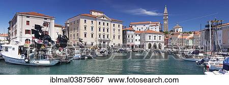 "Harbor and old town with Cathedral of St. George, Piran, Istria, Slovenia, Europe" View Large Photo Image Stock Photo - "Harbor and old town with Cathedral of St. George, Piran, Istria, Slovenia, Europe". Fotosearch